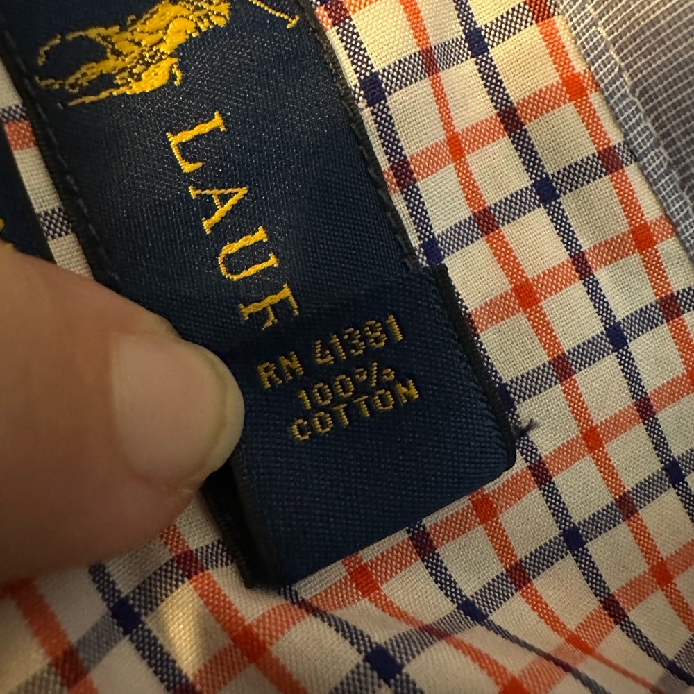 Classic Fit Gingham Stretch Poplin Long Sleeve Woven Shirt Med. Red/Blue Cotton - Picture 8 of 8